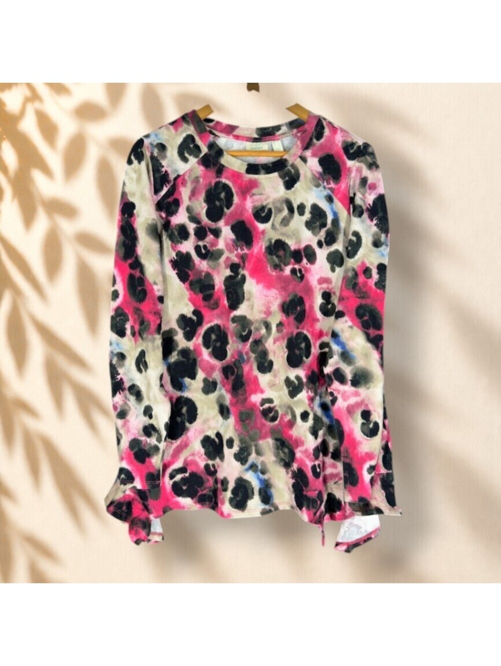 Logo Lounge Sweatshirt Women L Large Gray Animal Print Long Sleeve Cotton Casual